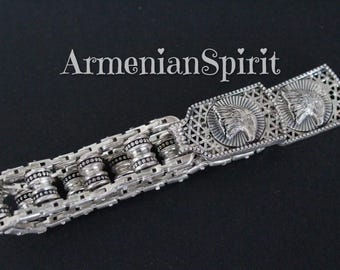 Rosary prayer beads heavy Sterling silver 925 eagle and arevakhach eternity symbol Armenian handmade