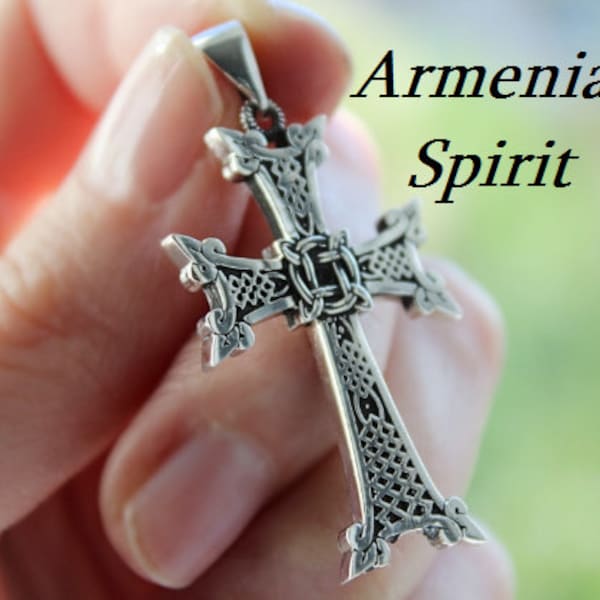 Croix arménienne en argent 925 pour hommes avec motif celtique ornement de croix Bijoux en argent sterling cadeau catholique Religion croix chrétienne orthodoxe