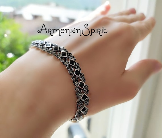 Women Bracelet Marcasite Silver 925 Black Stones Armenian Jewelry Sterling SILVER 925 Bracelets Silver CHOOSE LENGTH Etsy