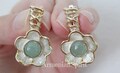 Earrings flowers natural jade gree Sterling silver 925 gold plated details product logo