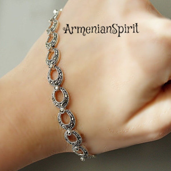 Marcasite bracelet Delicate bracelets narrow STERLING SILVER 925 armenian jewelry tudor jewelry wedding wrist jewelry women bracelet silver