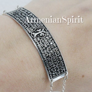 Pulseira masculina de oração armênia em prata esterlina 925 com corrente