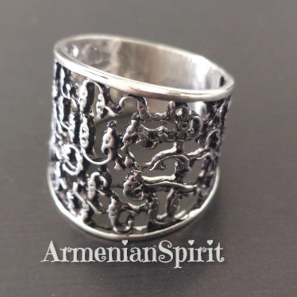 Armenian jewelry Silver Ring letters Ladies Armenia alphabet jewelry rings bague en argent arménien alphabet Silberring Armenisch alfabet