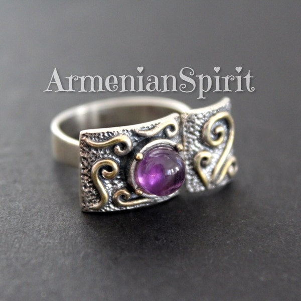 Amethyst ring Sterling silver 925 Modern women jewelry gold plated