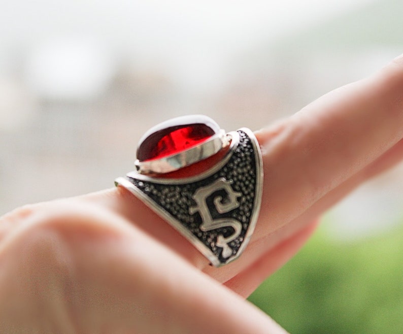Garnet jewelry RING SILVER Red Tribal Bohemian Ethnic Aztec jewellery unusual ring women STERLING 925 boho rings red jewels ladies gifts