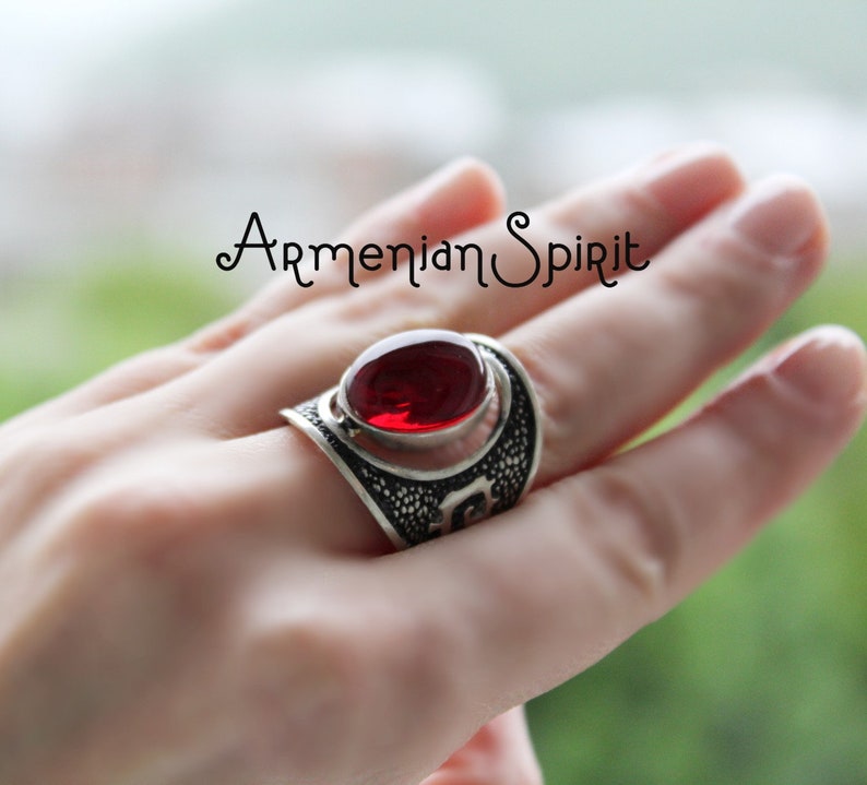 Garnet jewelry RING SILVER Red Tribal Bohemian Ethnic Aztec jewellery unusual ring women STERLING 925 boho rings red jewels ladies gifts