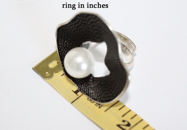 White Pearl ring Black SILVER 925 Extra big rings for women large jewelry Armenian handmade Abstract ring Vintage pearl armenian jewelry