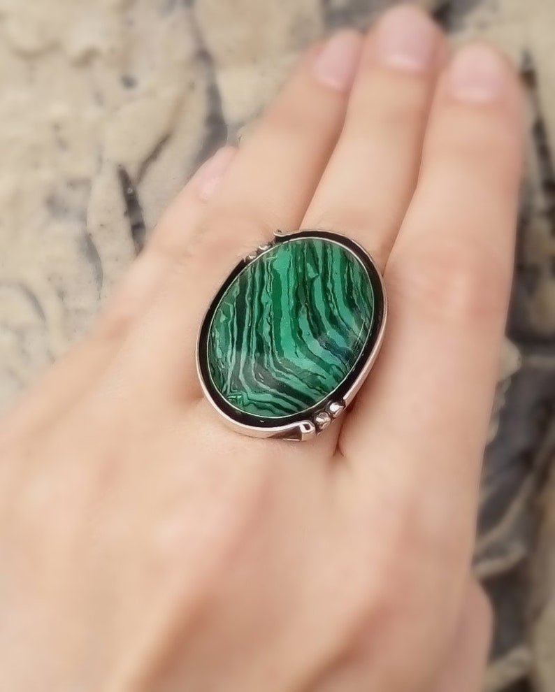 Malachite green ring adjustable Big green stone rings armenian handmade jewelry bague vert malachite Malachitgr\u00fcner Ring malachiet groene