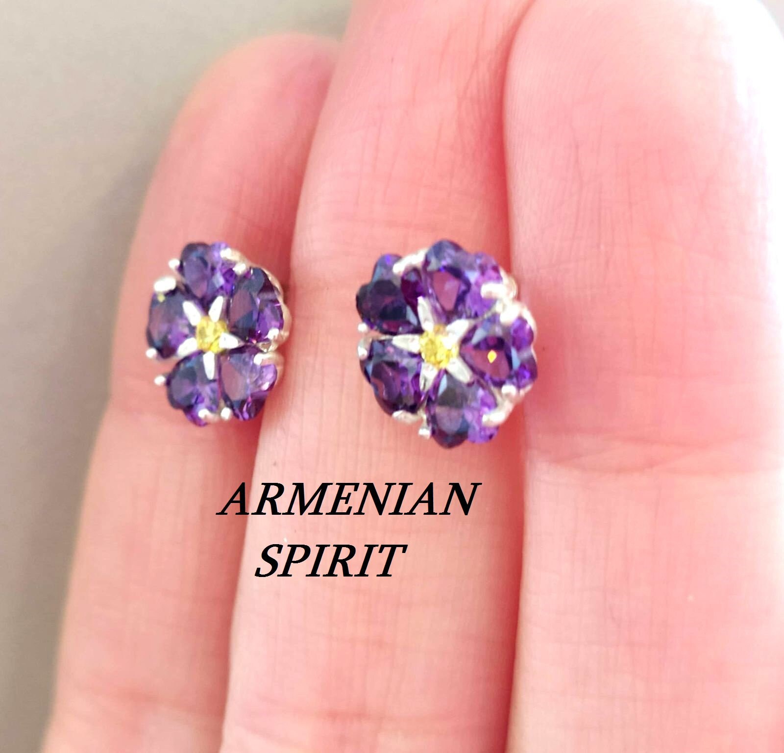 Armenian Jewelry Stud Earrings Forget Me Not Purple Flower Etsy