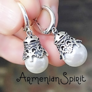 pearl and silver earrings armenian gift handcrafted 925 pearl pearl jewelry wedding jewelry armenian jewelry 925 sterling silver