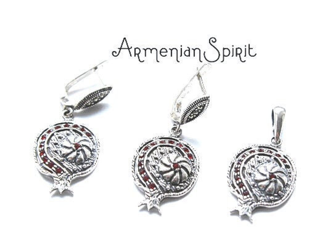 Pomegranate Armenian Eternity Jewelry SET Jewelry Sun Earrings Etsy