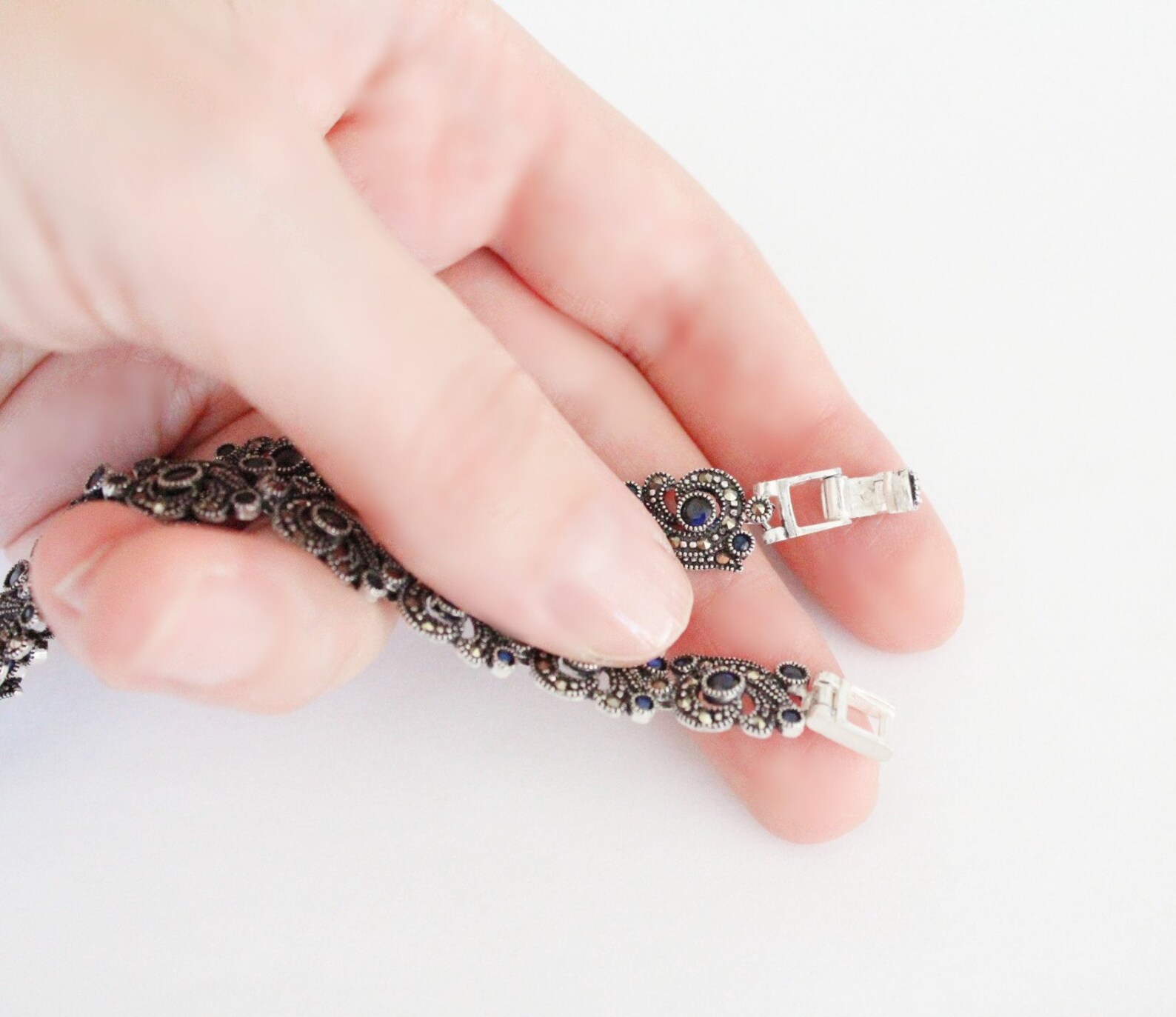 Necklace Sterling silver Luxury Navy Blue stones With matching Etsy