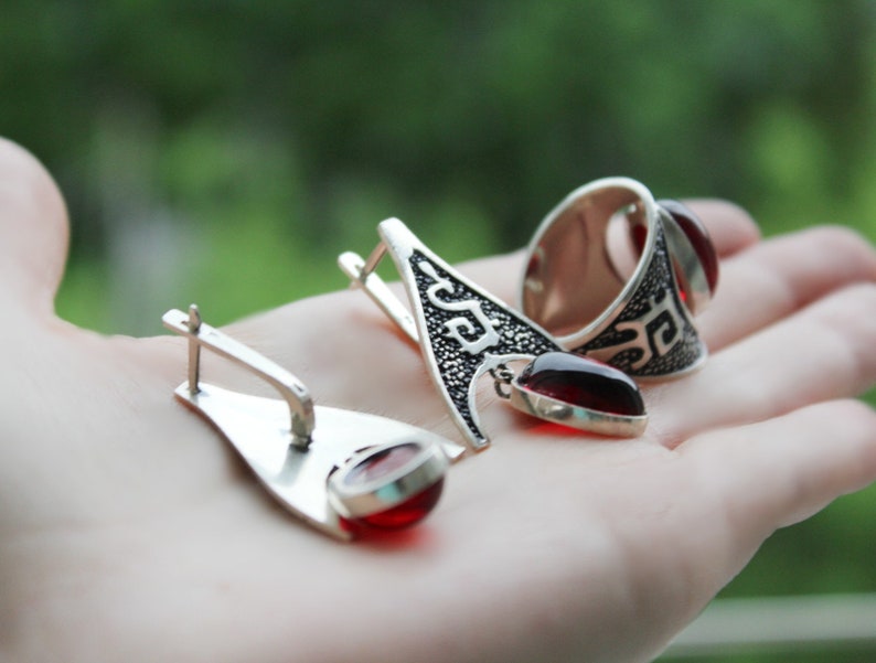 Garnet jewelry RING SILVER Red Tribal Bohemian Ethnic Aztec jewellery unusual ring women STERLING 925 boho rings red jewels ladies gifts