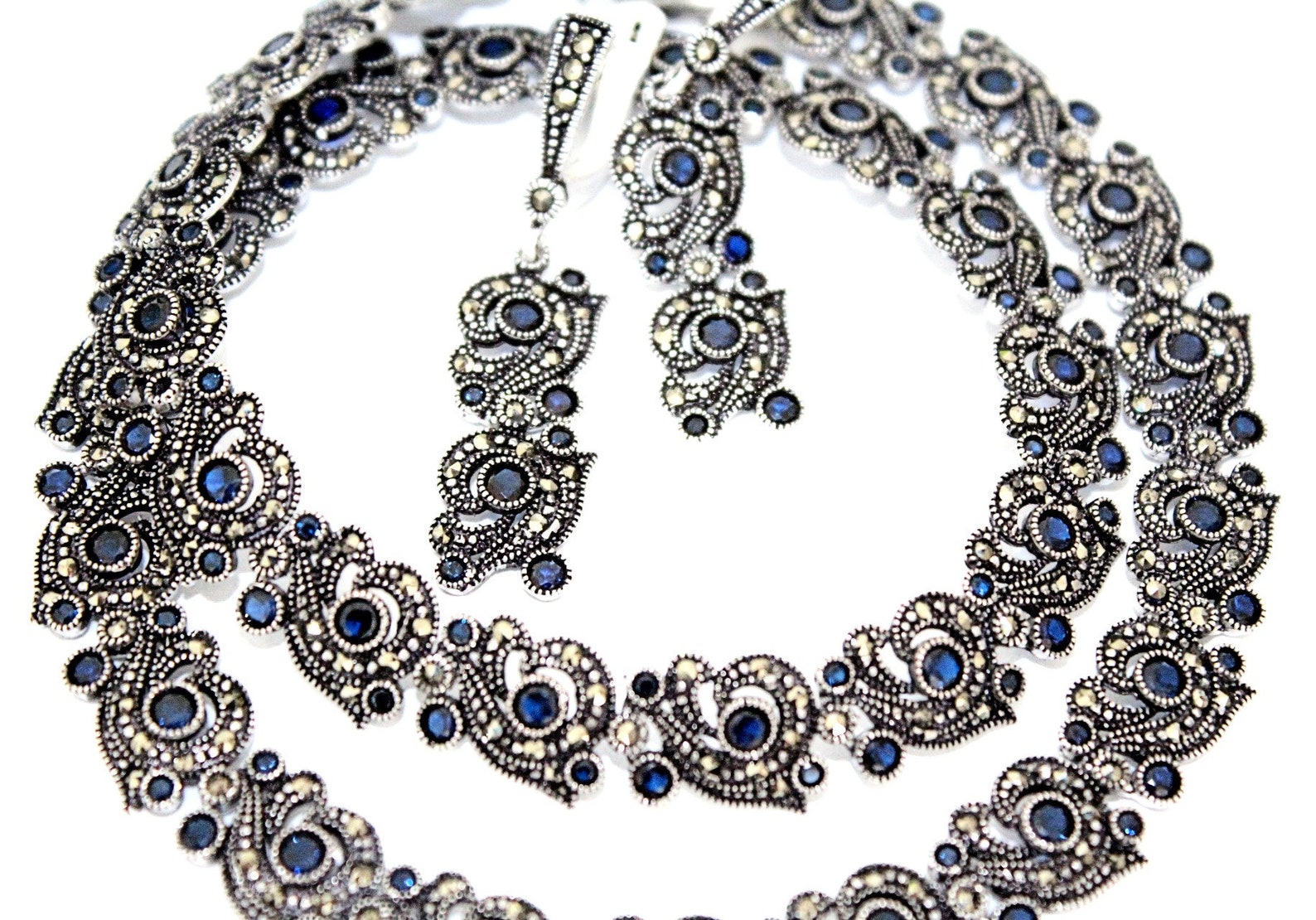 Necklace Sterling Silver Luxury Navy Blue Stones With Matching Etsy