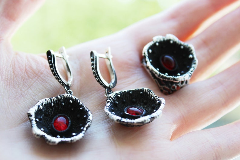 Poppy Flower Jewelry Red Poppies SILVER 925 Earrings and Ring Etsy
