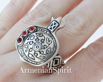 Garnet ring Persephone Pomegranate jewelry Armenian STERLING SILVER 925