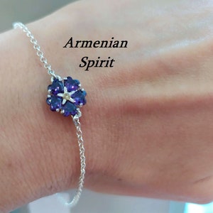 Armenian forget me not purple flower violet Bracelet Sterling silver 925 Unisex bracletes women Armenian symbol 1915 Memory gift Armenian