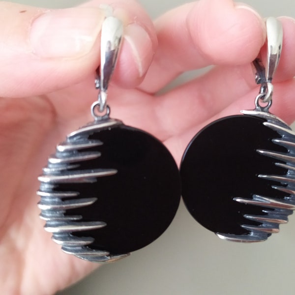 Art deco jewelry Earrings art nouveau ONYX Jewelry Modern Earrings armenian jewelry STERLING SILVER 925 boucles noir en argent femme