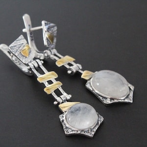Moon stone Artisan jewelry cabochon Silver 925 Earrings gem stone  Birthstone lunar Armenian jewellery Handcrafted