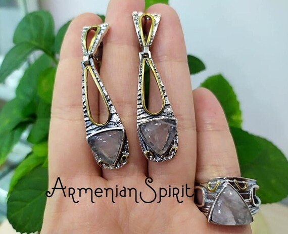 Pink Quartz Earrings STERLING 925 Armenian Jewelry Handmade