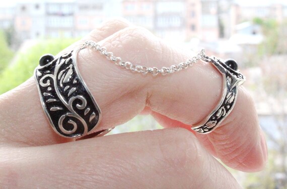 Doppio anello argento 925 pietre onice nero gioielli Gioielli di design Anelli regolabili con catene Anelli armeni ossidati artigianali donna Etsy Italia