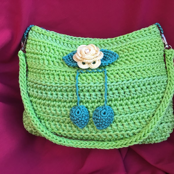 Crochet pattern, Crochet bag with yellow rose, outside bag, easy to make crochet gift
