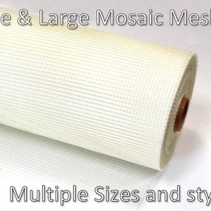 May include: A roll of white fibreglass mesh, also known as mosaic mesh, for use in construction and home improvement projects. The mesh is available in multiple sizes and styles.