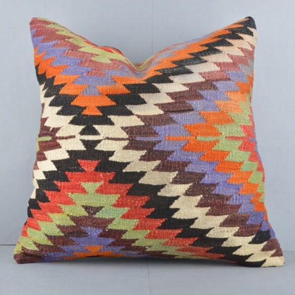 24x24 Kilim Pillow, Home Decor, Turkish Kilim Pillow, Handwoven Kilim Pillow, Anatolian Kilim Pillow, Cushion Cover, Kilim Pillow Cover