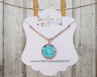 Seaside Blue & Rose Gold Necklace // Chain Necklace // Gemstone Necklace