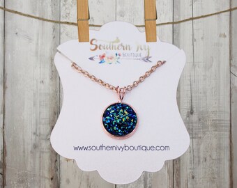 Midnight Blue & Rose Gold Druzy Necklace // Chain Necklace // Gemstone Necklace