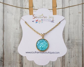 Seaside Blue & Gold Druzy Necklace // Chain Necklace // Gemstone Necklace