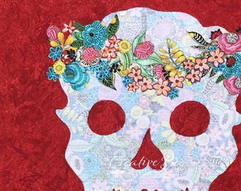 Quilt Kits, Sugar Skull, Quilt, Focus Fabric and Pattern Kit, Use Both Beautiful Sides, Fusible Applique, Broderie Perse