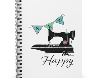 Singer 221 Featherweight SEW Happy Spiral Notebook - Ruled Line