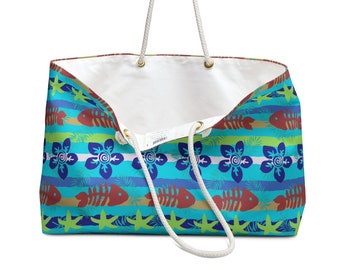 Tropical Fiesta Weekender Bag - Nautical Rope Handle Bag for Beach and Pool Summer Fun
