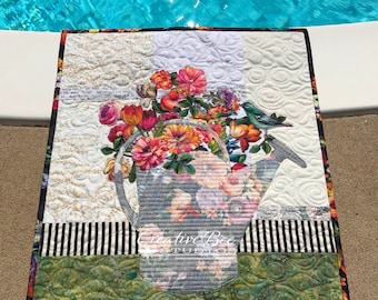 Antique Watering Can Bouquet Quilt Pattern-Digital Download-Merle's Bouquet is made with Easy Applique and Both Beautiful Sides of Fabric