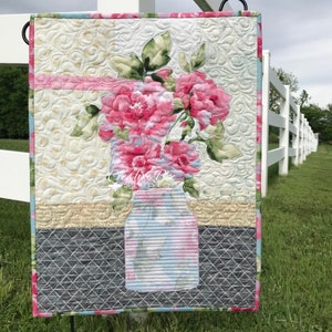 Quilt Pattern, Grace, Mason Jar Vase, Wall Hanging, Applique, Mason Jar Bouquet Art Quilted Wall Hanging, Use Both Beautiful Sides image 1