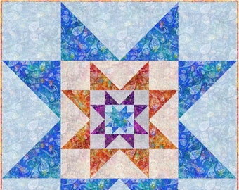 One Block Quilt-Make this nestled star pattern quilt using only THREE fabrics! Variable Star Block Digital Download Quilt Pattern