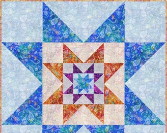 One Block Quilt-Fabriquez cette courtepointe à motif d'étoiles nichée en utilisant seulement TROIS tissus! Motif de couette à téléchargement numérique Variable Star Block