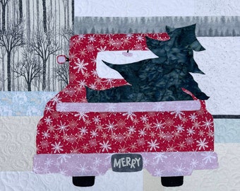 Truck Quilt Pattern, Quilt Pattern, Red Truck Applique Quilt Pattern, Red Truck Christmas Quilt, Red Truck Quilted Wall Hanging