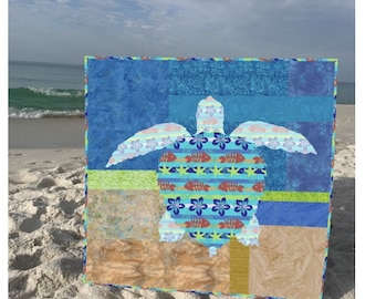 Sea Turtle Applique Quilt Pattern-Sandy the Sea Turtle is made with fusible applique & both beautiful sides of fabric-great nautical decor!
