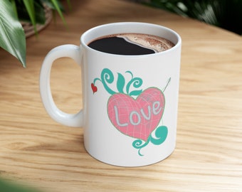 Stitcher's Delight - Hand Appliqued Heart Artwork Ceramic Coffee Mug