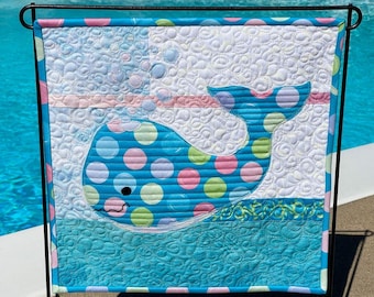 Whale Quilt Pattern, BUBBLES Mini Applique, 12-inch Square