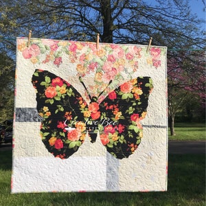 Spring Butterfly Applique, Quilt Pattern, Butterfly Quilt, Spring Butterfly and Flowers Applique Quilted Wall Hanging, Applique
