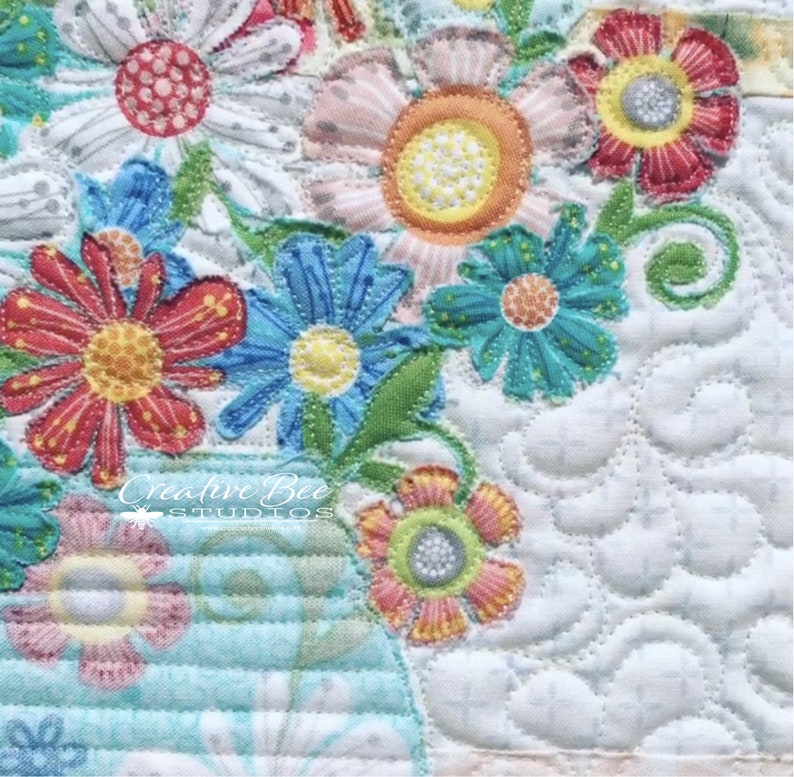 Close up view of using both sides of one floral focus fabric.