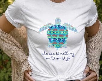 The Sea is Calling - Unique Sandy the Sea Turtle T-Shirt for Men or Women - Tropical Fiesta