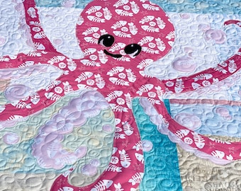 PINKY the Baby Octopus Quilt Kit - Get the Focus Fabric and Pattern to Make this Cute Baby Quilted Wall Hanging - Fishbone Dance Fabric