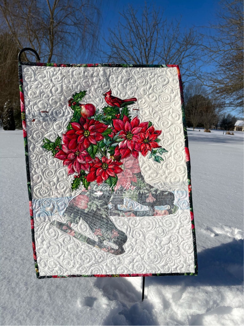 Winter scene with ice skates bouquet quilt.