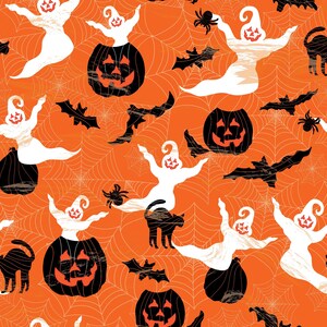 Little Ghoul Pumpkin Fabric: Orange Halloween Fat Quarter-Cotton Poplin