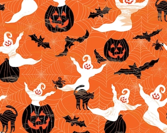 Little Ghoul Pumpkin Fabric: Orange Halloween Fat Quarter-Cotton Poplin
