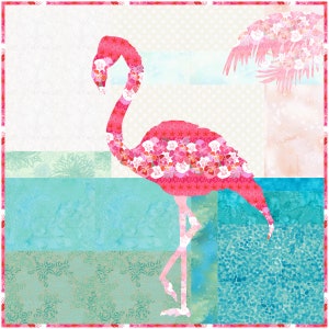 Flamingo Quilt Pattern - Fiona Quilt Pattern is a Fusible Applique Design made with BOTH beautiful sides of fabric!